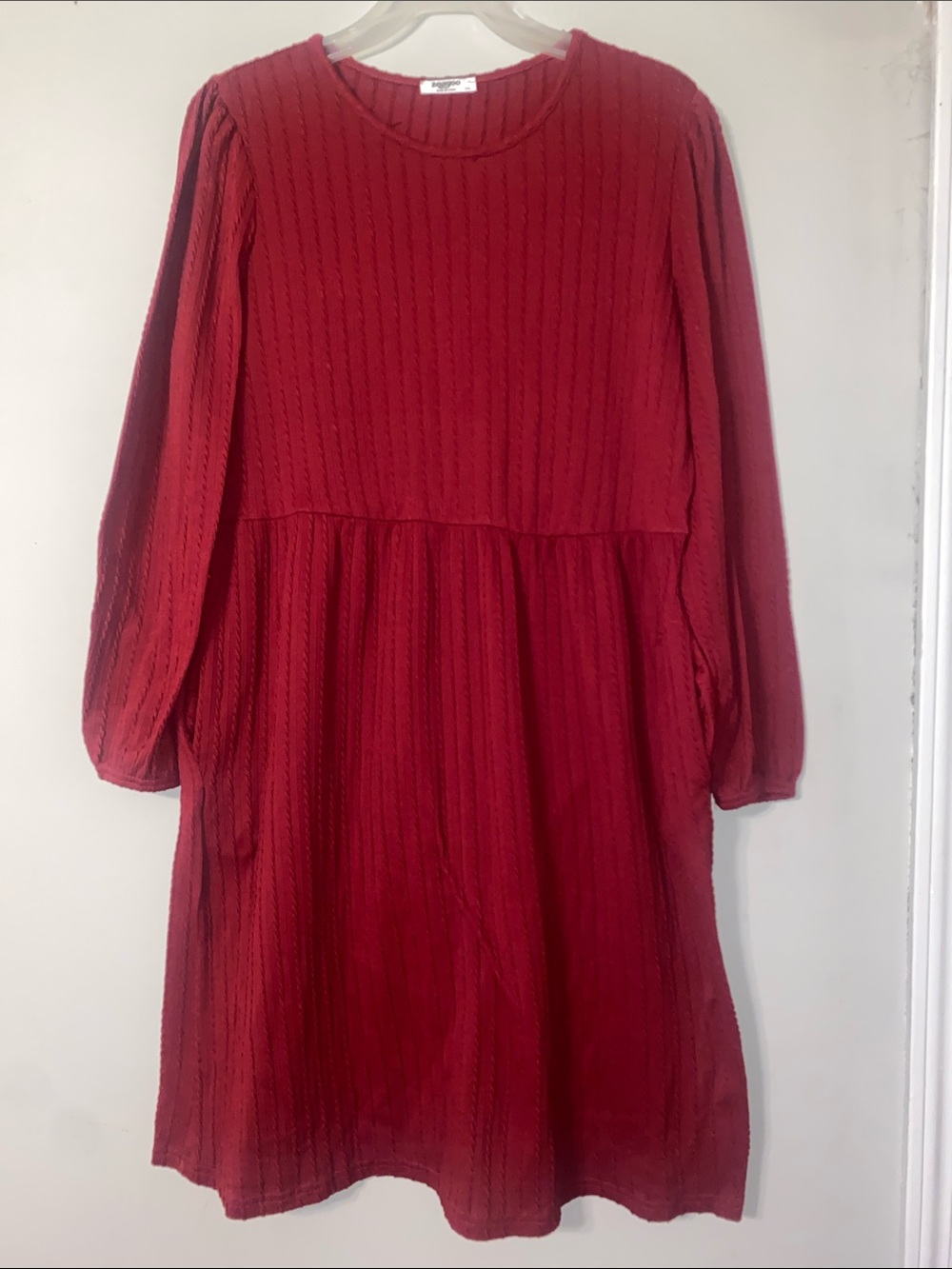 zeagoo Burgundy Long-Sleeve Textured Babydoll Dress